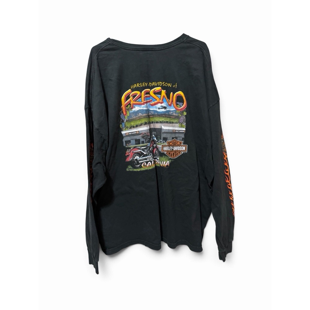 Vintage Harley Davidson Winged Motors Fresno CA Flame Long Sleeve Shirt 4XL - Picture 2 of 12